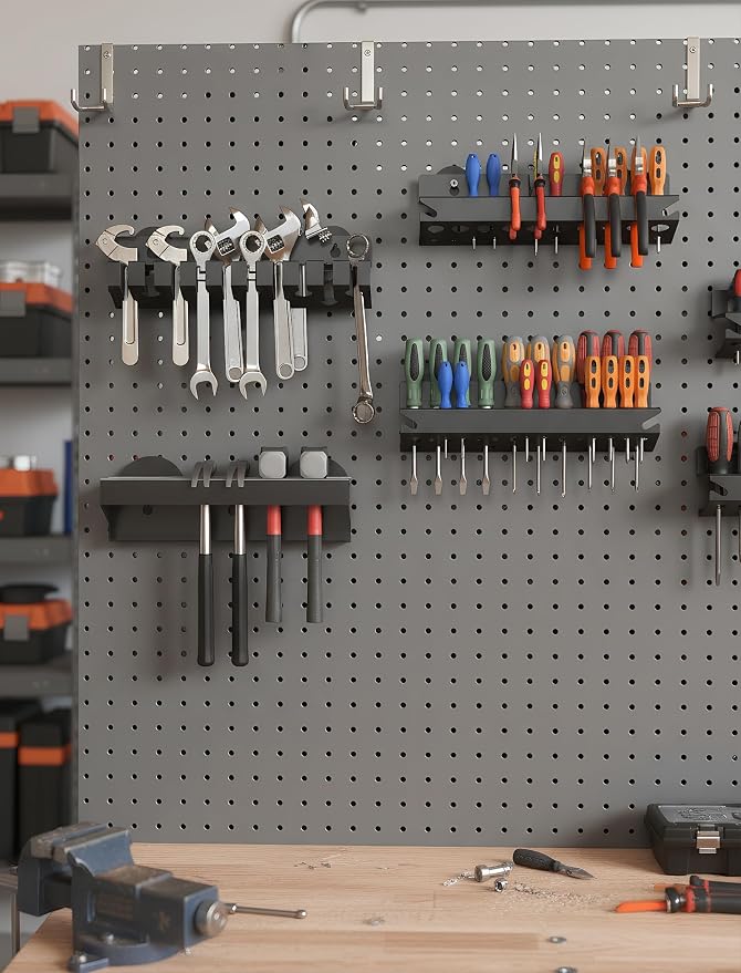 NiHome Wall Mount Hand Tool Storage Set with Magnet, Screwdriver Organizer, Pliers Holder, Hammer Rack & Wrench Holder, 4PCS Metal Organizer for Garage, Workshop, Shed, Anti-Corrosion, No Rust