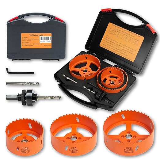 Bi-Metal Hole Saw Kit for Wood Metal and Plastic, 3PCS Hole Saw Set with Case, Fast Chip Removal, Smooth Flat Drilling Edge, Lightweight & Portable (Orange)