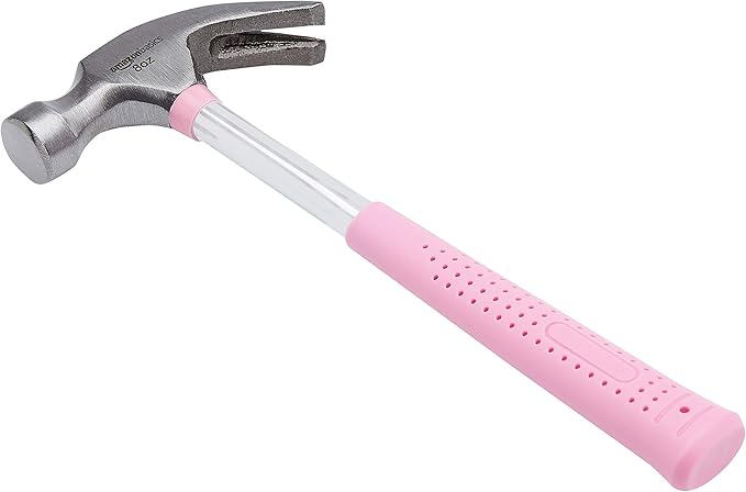 Amazon Basics 8 oz Claw Hammer with Shock Reduction, No-Slip Rubber Grip, Pink