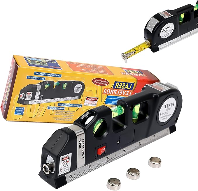 Laser Level Line Tool, Standard Cross Line Laser Leveler Beam Tool with Metric Rulers 8ft/2.5M, Multipurpose Laser Level Kit for Flooring & Tile Installation