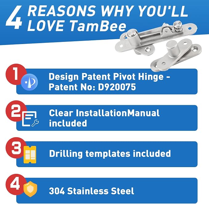 TamBee Door Pivot Hinge Heavy Duty Hidden Bookcase Hinges Secret Door Hinges 360 Degree Shaft Stainless Steel Invisible Door Hinge Hardware