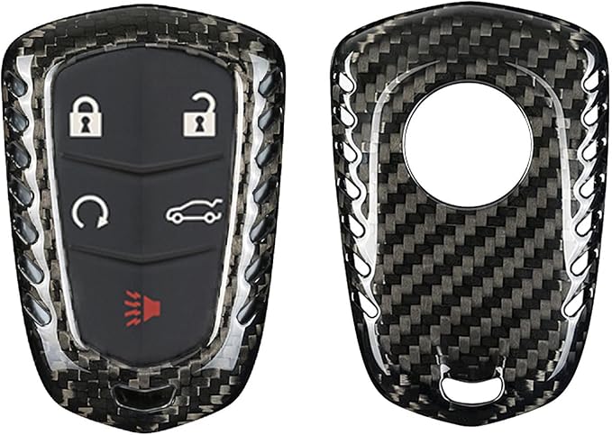 Genuine Carbon Fiber Key Fob Cover for Cadillac ATS Coupe ATS-L ATS-V CT6 CTS CTS-V Escalade ESV SRX XT4 XT5 XT6 XTS Smart Car Remote Key Fob Case for Men Women - for Round Logo Back - Black