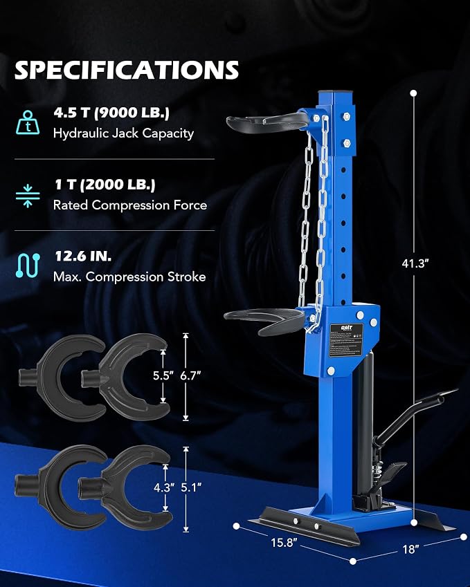 OMT Hydraulic Strut Spring Compressor with 1 Ton Rated Compression Force