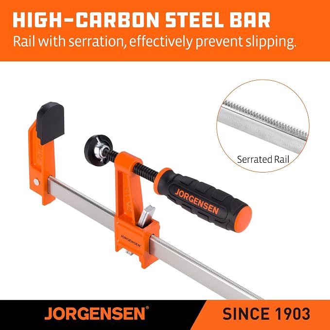 Jorgensen 18-Inch Bar Clamp Set, Heavy Duty Steel Bar Clamps for Woodworking, Wood Clamps with 1000 lbs Load Limit, 2-Pack