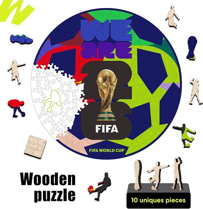 FIFA 2026 World Cup Soccer Wooden Puzzle for Adults, 5MM Thick, Puzzle for Football Fans, Officially Licensed Product, 200 Pieces Irregular Shape Jigsaw Puzzles for Adults,10 x 10