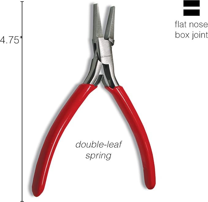 The Beadsmith Platinum Series German Flat Nose Pliers, 4.75 inches (120mm) with Polished Steel Head, red PVC Comfort Grip Handle and Double-Leaf Spring, Tool for Jewelry Making