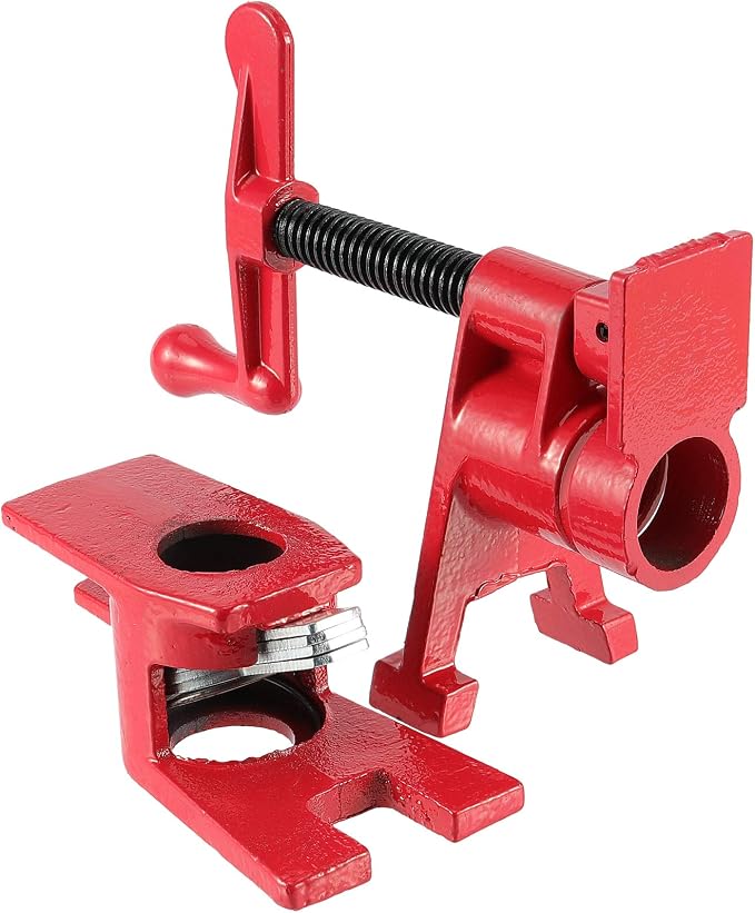 4 Pack 3/4 Inches Pipe Clamp, Wood Gluing Pipe Clamp Set, Heavy Duty Woodworking Cast Iron Clamp for Metalworking, Woodworking and Frame Assembly, Red