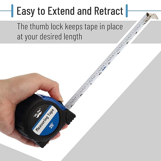Mr. Pen- Retractable Tape Measure 25 ft, Dark Blue, Easy Read, Steel Retractable Measuring Tape with Fractions, Ideal for Construction & DIY Projects