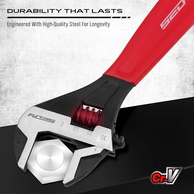 SEDY Adjustable Wrench Set Pipe Spanner: 6" 8" 10" Wide Jaw Black Oxide Wrench With Cushion Grip, Laser Marked Metric & SAE Scales, CR-V Steel for Professional