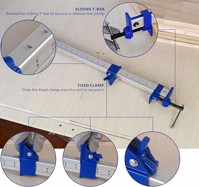 FEIRONG 36 Inch Bar Clamps (2 Pack) - 330LB Capacity, Dual-Scale Ruler (Inch & CM) & 90° Angled Jaws for Woodworking, Cabinet Installation, DIY Projects (Blue)