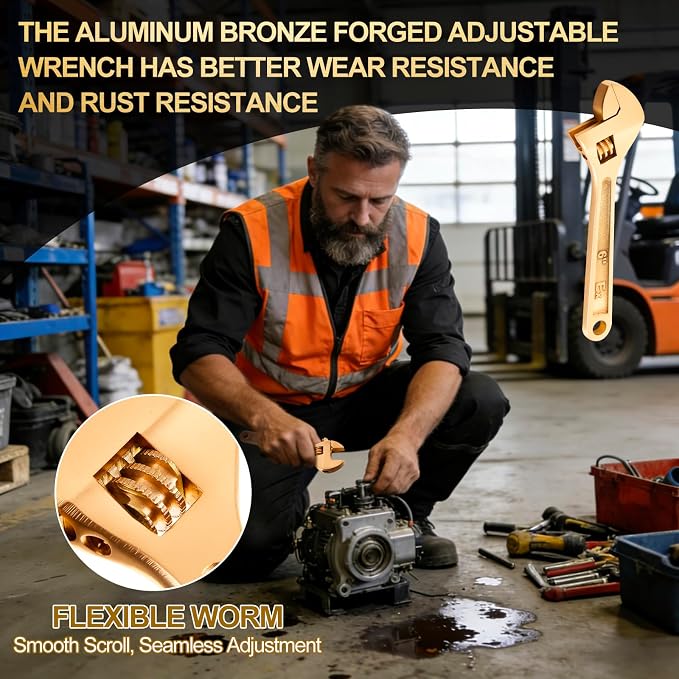 Hicarer 6 Inch Non-Sparking Adjustable Wrench, Aluminum Bronze Tool | Non-Magnetic, Oil & Gas Industry, Chemical Facilities, Hazardous Environments, Industrial Safety Applications