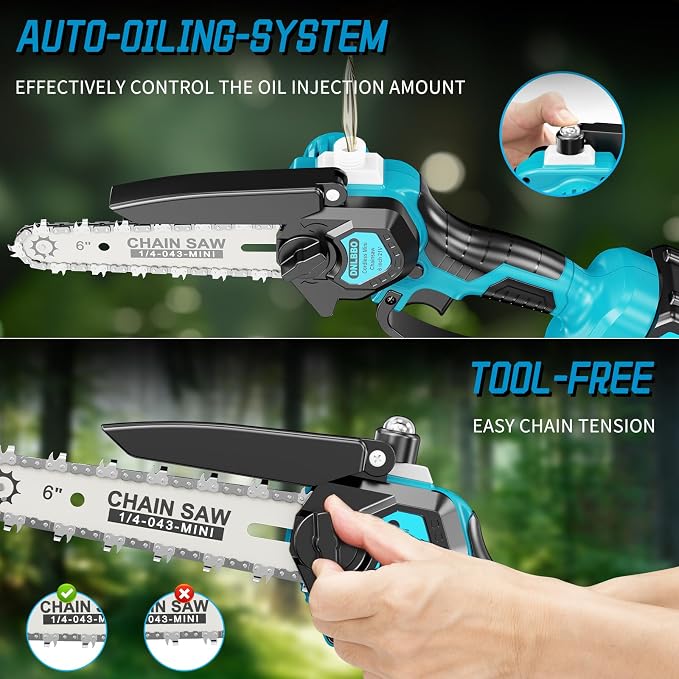 Pole Saws for Tree Trimming, 2-in-1 Pole Saw＆6 Inch Mini Chainsaw,with Extension,Max Reach 16 Ft,Electric Pole Saw Used for Wood Cutting and High-Branch Pruning,2× 21V 2.0Ah Battery