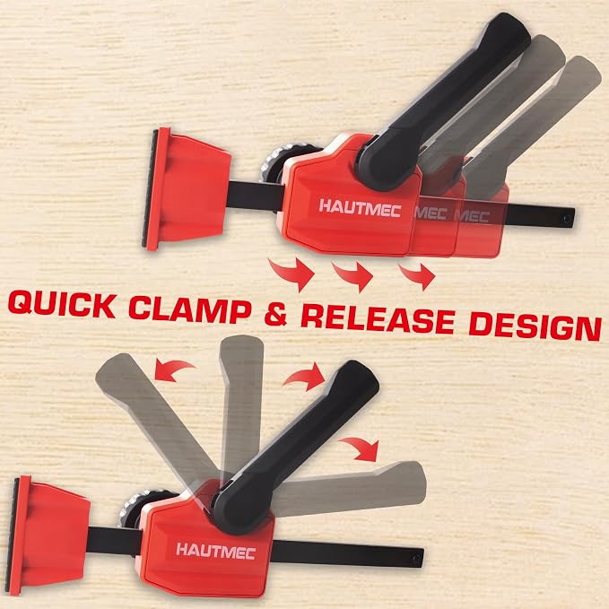 HAUTMEC 3/4" Bench Dog Clamp, Quick-Release Hold Down Clamps for 19mm Dog Holes, 170 Lbs Clamping Force, Adjustable Bench Clamps for Woodworking, Assembling, Gluing, 2 Pack - HT0276