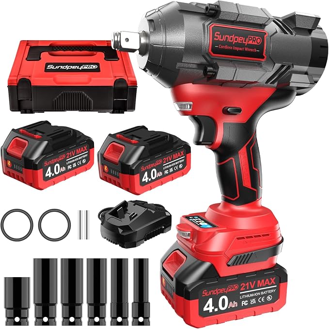 1/2 Brushless Cordless Impact Wrench 1107Ft-lbs Power Impact Gun | 21V High Torque, 3 Variable Speeds & RSS, 2 Led, with 2x4.0Ah Batteries, 6 Sockets, Fast Charger & Case, for Car & Truck & RV
