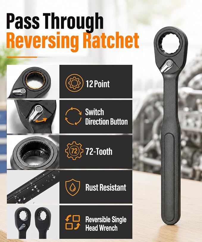 48 Piece 1/4-Inch Socket Set, SAE & Metric Multi-purpose sockets | 12-tooth perforating sleeve, 2-in-1 Ratchet (72-Tooth)