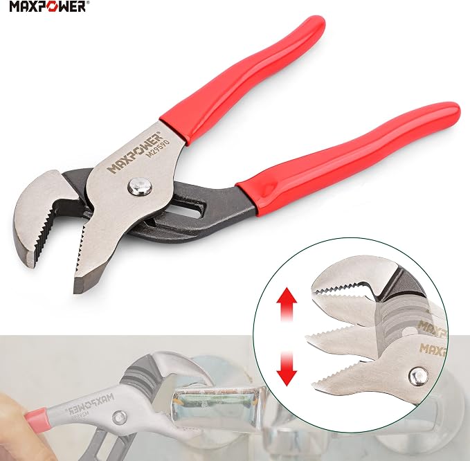 MAXPOWER Groove Joint Pliers Set, 8 inch and 12 inch Quick Adjustable Serrtated V Jaw Tongue and Groove Pliers