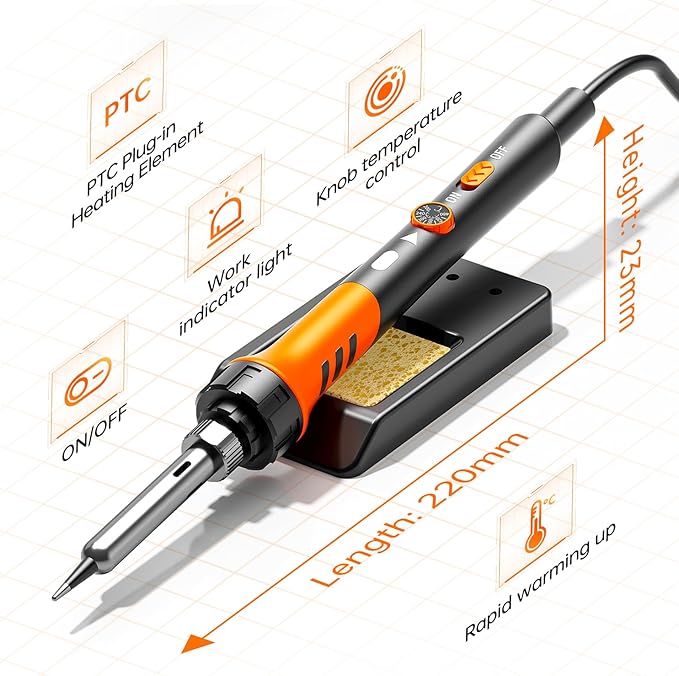 60W Adjustable Temperature Soldering Iron Kit - 9-in-1 With 5 Tips, Solder Wire Stand for Soldering and Repair