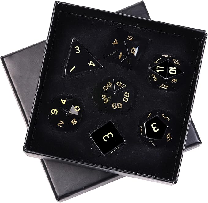 mookaitedecor 7 PCS Obsidian Crystal Polyhedral DND Dice Set, Polished Tumbled Stones Dices for RPG MTG Table Games Home Decoration