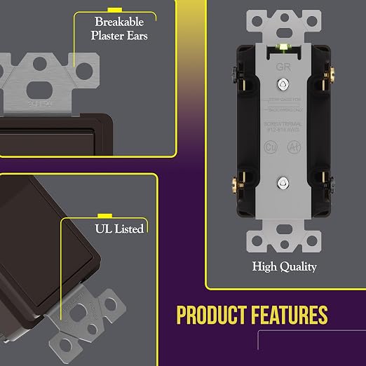 ENERLITES 4-Way Decorator Paddle Rocker Light Switch, Gloss Finish, Clamp Down Wiring, Grounding Screw, Residential Grade, 15A 120V/277V, UL Listed, 94150-BR, Brown