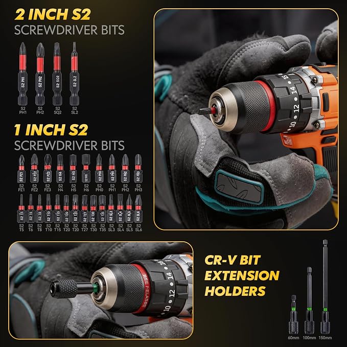 54-Pc Impact Magnetic Nut Driver Set, 1/4" Hex Bits Sockets SAE/Metric | Bluebow Impact Driver Bits, Wing Nut Driver, Bit Holder, Socket Adapter, Quick-release Extension