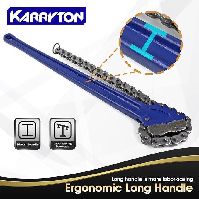 36" Chain Pipe Wrench 4.3" - 7.5" Pipe Diameters, 30" Chain Length Max Breaking Load 15000Lbs, Heavy Duty Plumbing Tool for Pipe Installation, Oil Fields Operations and Maintenance