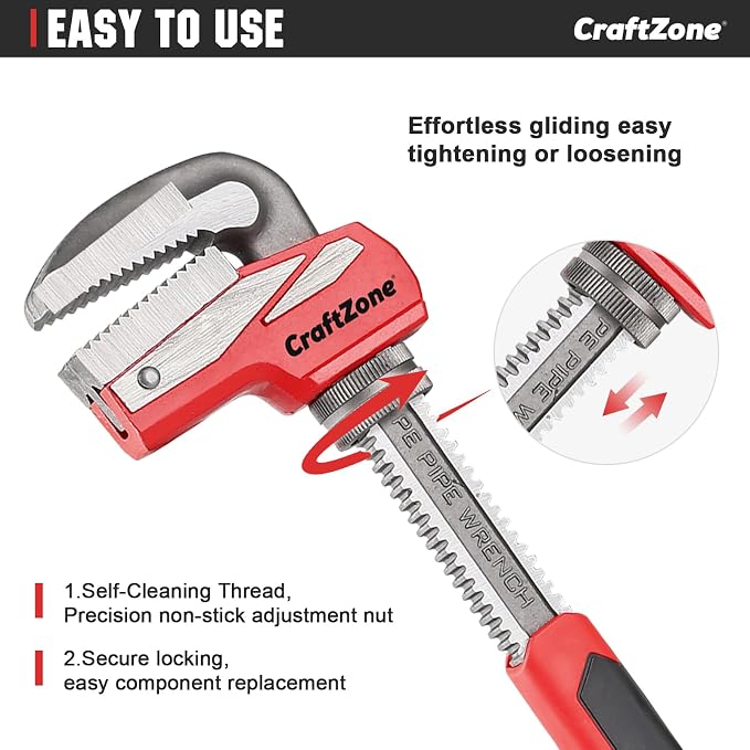 11 Inch Aluminum Pipe Wrench, Heavy-Duty Adjustable Plumbing Wrench, 80mm Max Jaw Capacity, Cr-V Steel Jaw, Lightweight Straight Pipe Wrench for Pipe Fittings