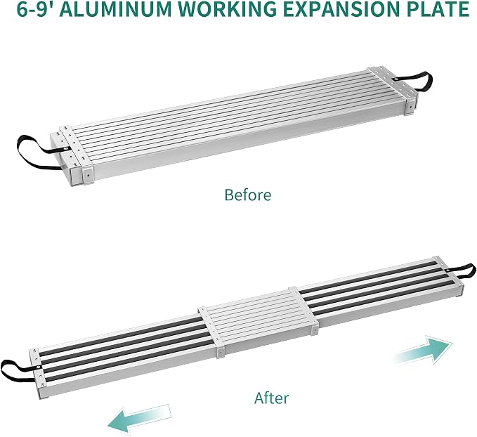YITAHOME 6-9ft Telescoping Plank 440lbs Capacity Aluminum Work Plank Aluminum Extension Scaffolding Plank with Platform Scaffold Ladder Accessory