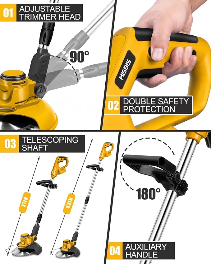 Cordless Weed Wacker for Dewalt 20V Battery(Battery Not Included), with 5 Types Blades, Brushless Motor, Lightweight Grass Trimmer/Brush Cutter for Lawn Yard Garden