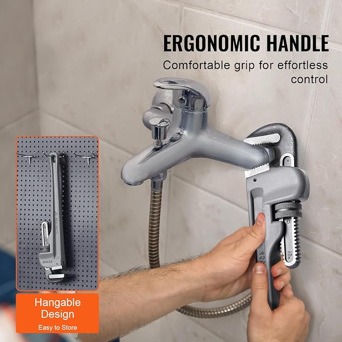 VEVOR Pipe Wrench, 18" Aluminum Straight Pipe Wrench, Adjustable Plumbing Wrench, with High Strength Jaw and Ergonomic Handle, Easy to Carry, Hangable Design, for Water Pipes, Automotive Repairs
