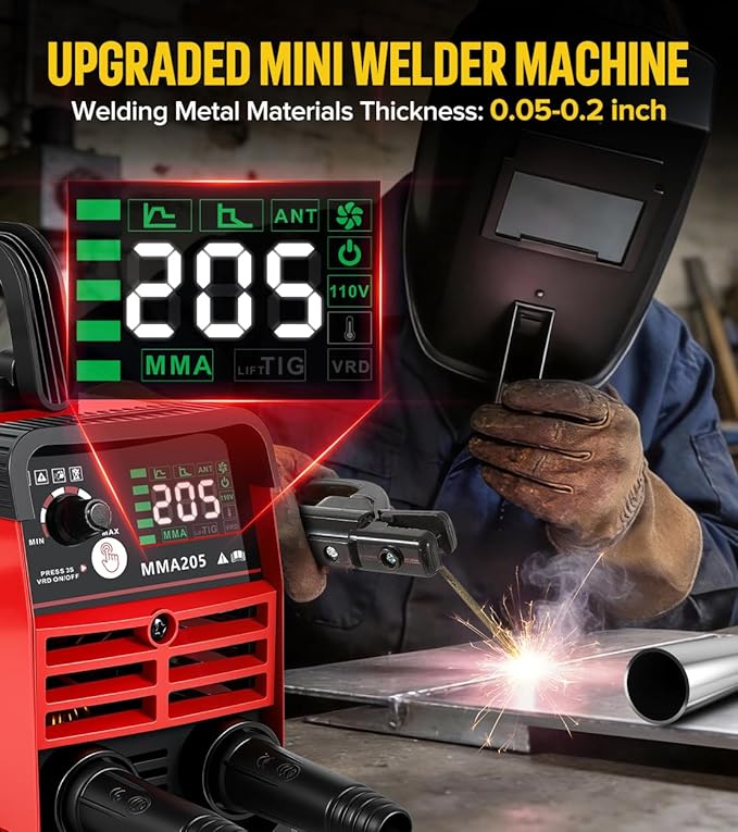 HONE Stick Welder 110v, Upgraded 205Amp Mini Welding Machine with Lift Tig Welding, IGBT Inverter Arc Welder Machine 110v with Hot Start Arc Force Anti-Stick VRD for 1/16"-1/8" Rod, Include 25 Rods.