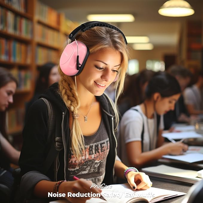 ProCase Noise Reduction Ear Muffs, Sound Proof Ear Protection, NRR 28dB Noise Cancelling Headphones for Adults Kids Autism, Hearing Protection for Shooting Gun Range Mowing -Pink
