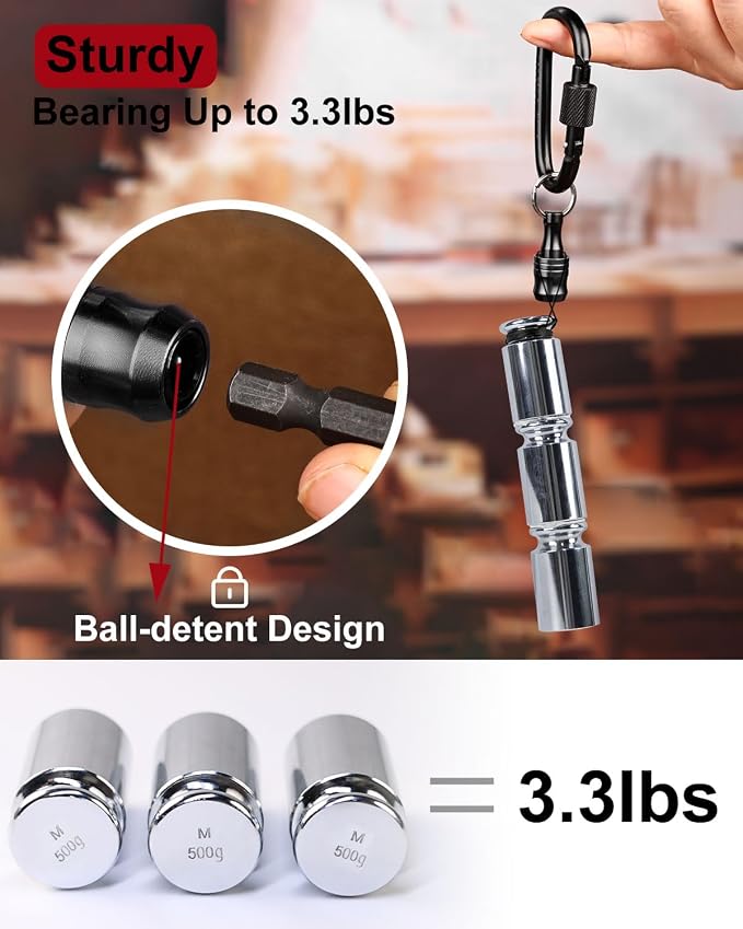 katerk 6pcs Bit Holder with Carabiner Socket for Mens Gift, 1/4 inch Hex Shank Aluminum Alloy Screwdriver Bit Holders, Quick Release Easy Change Impact Driver Drill Bit Keychain Extension (Black)