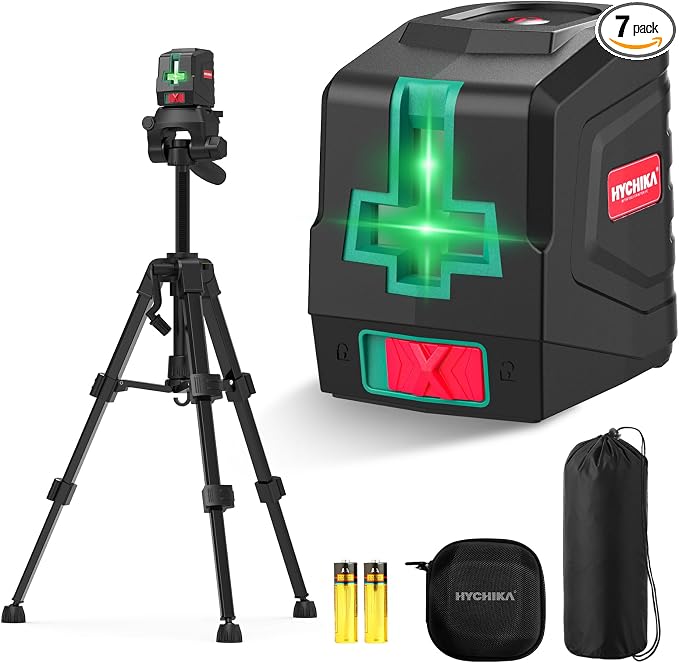 HYCHIKA Laser Level with Tripod 360° Self Leveling, Green Cross Line Nivel Laser with Tripod 26 In, Lazer leveler tool for Picture Hanging DIY Construction Renovation Floor Tile Class II, <1mW