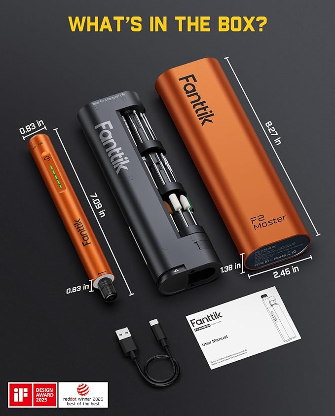 Fanttik F2 Master Mini Cordless Rotary Tool Kit, NeoPulse Motor, 5 Variable Speed, 25000 RPM, Revostor Hub, 35 Accessories, for 3D Printer Sanding, Polishing, Drilling, Carving, DIY Crafts - Orange
