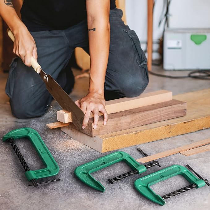 4 Pcs C Clamp Set 5 Inch Heavy Duty G-Clamps Automotive and Wood Working Clamps with Jaw Opening Sliding for DIY Carpentry Woodworking Welding and Building(5 Inch, Green)