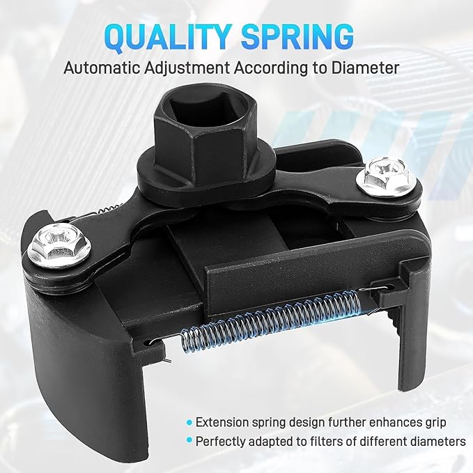 Universal Adjustable Oil Filter Wrench– 2-3/8 to 3-1/8 Inch (60-80mm) Cap Style Tool, 1/2" Drive Removal Tool with Non-Slip Serrated Jaws – Fits Small to Medium Spin-on Filters, UTVs, JetSkis