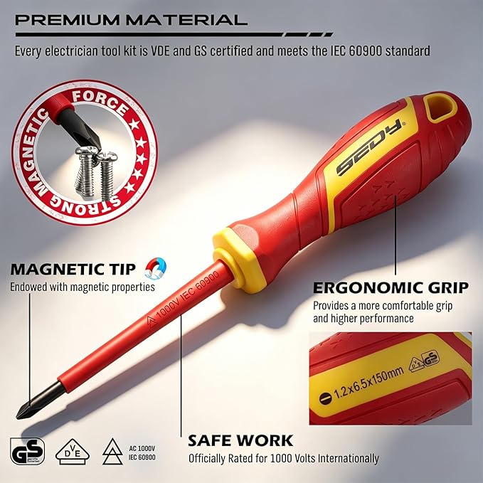 18-Piece Insulated Electrician Tool Set, VDE 1000V Insulated Screwdrivers, Voltage Tester, Long Nose, Diagonal Cutting and Water Pump Pliers for Electrical Work, Home Repair and Maintenance