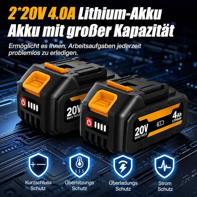 Cordless Impact Wrench 1000N.m 1/2 inch High Torque Impact Gun 20V | 2 x 4.0 Ah Batteries,Sockets and Case 740ft-lbs Brushless Power Impact Driver for Automotive and Heavy Duty Use