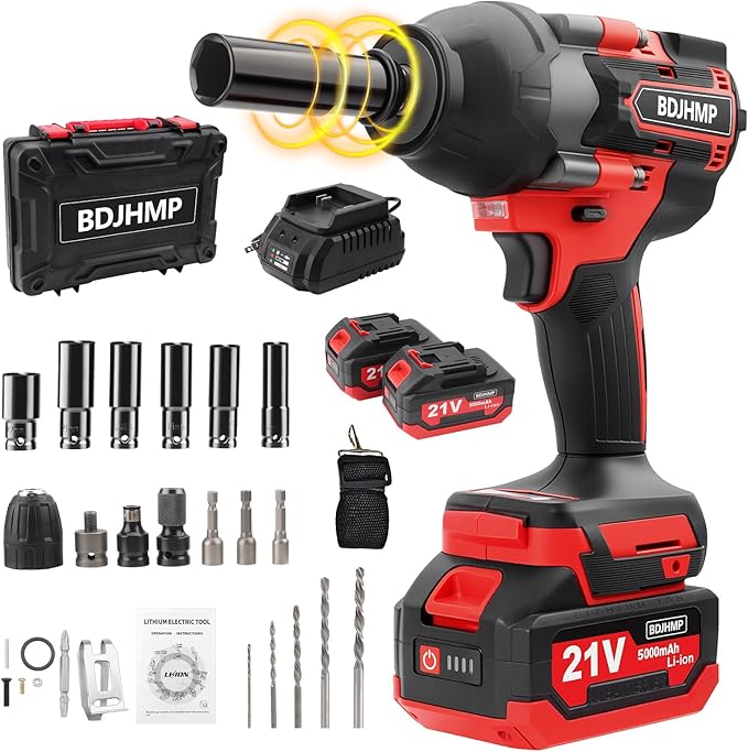 Cordless Impact Wrench 1/2 Inch, 1500 N.m/1106ft-lbs Brushless Impact Gun Compatible with Makita 18V Batteries, 3000 RPM High Torque Electric Power Impact Driver Set for Car Home (Red With Battery)