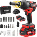 Cordless Impact Wrench 1/2 Inch, 1500 N.m/1106ft-lbs Brushless Impact Gun Compatible with Makita 18V Batteries, 3000 RPM High Torque Electric Power Impact Driver Set for Car Home (Red With Battery)