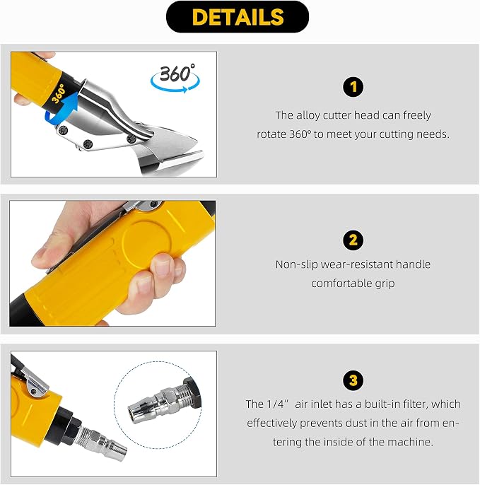 NEWTRY Pneumatic Scissors, Air Industrial Shears, Heavy Duty Metal Cutter Cutting Tool, for Metal Sheet Diamond Mesh Iron Stainless Steel Plate (upgrade B Larger Cutter Head)