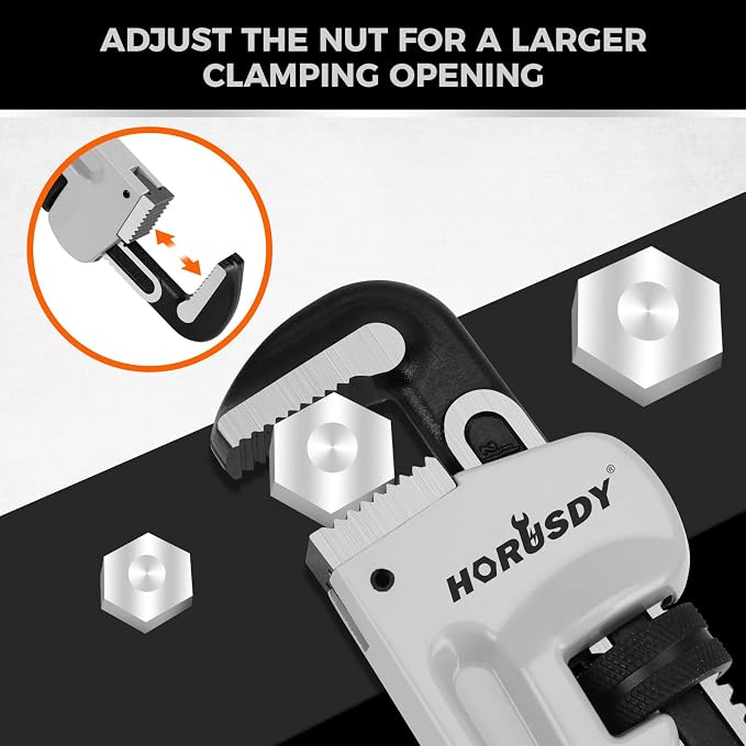 HORUSDY 18-Inch Pipe Wrench, Aluminum Heavy-Duty Adjustable Plumbing Wrench, 450mm, 1/2"–2" Pipe Capacity, Strong Grip & Durable, Lightweight Gray for Professionals & DIY