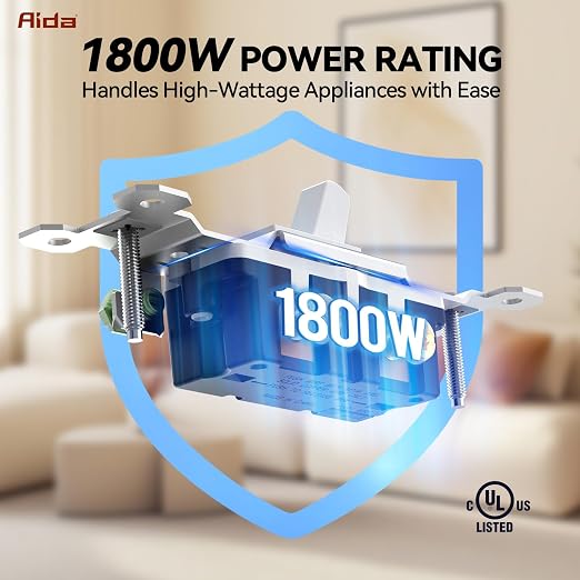 AIDA Single Pole Toggle Light Switch, 15 Amp, 120 Volt, Toggle Framed AC Quiet Switch, in Wall On/Off Switch Replacement, Self-Grounding, Residential and Commercial Grade, UL,Glossy White
