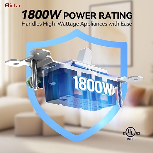 AIDA 15 Amp Single Pole Quiet Indoor Toggle Switch Self-Grounding ON Off, Residential Grade, UL Listed, Quickwire Push-in & Side Wired (White, 10 Pack)