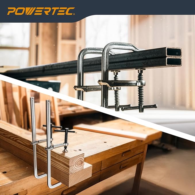 POWERTEC Heavy Duty 12" F Style Bar Clamps, 3-5/8" Throat, 480 lb Clamping Force – Woodworking, Cabinetry, Welding & Workshop Use, 2 Pack (72339)