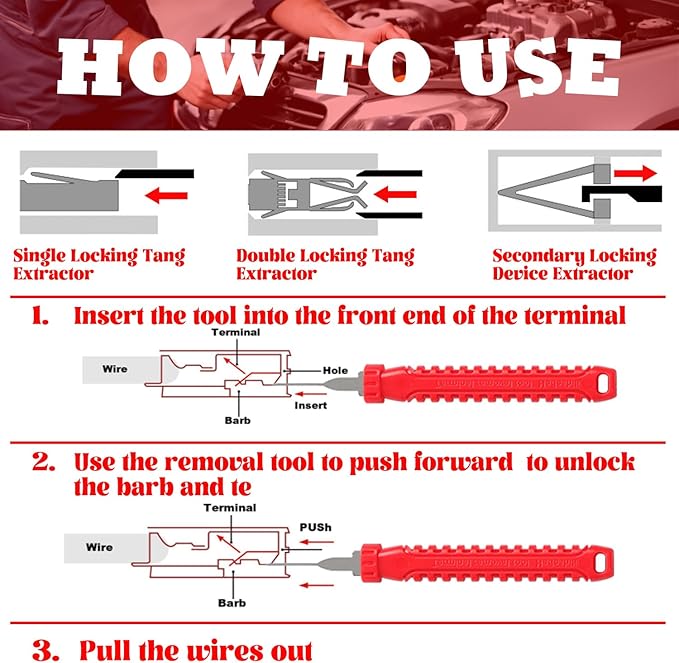 21+1Pcs Terminal Removal Tool Kit with Blow-Molded Case - Automotive Electrical Terminal Connector Separator Removal Tools Depinning Tool Kit for Most Connectors,Red