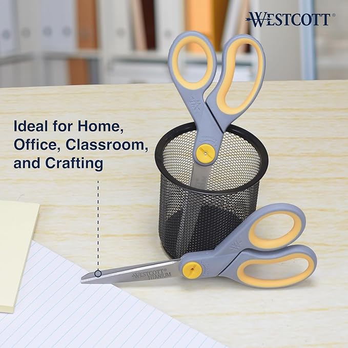 Westcott 8” Titanium Bonded Scissors with Adjustable Glide and Soft Handle, 2-Pack- Durable Multipurpose Scissors for Office, Home, and School Use, Sharp Precision Blades for Everyday Cutting
