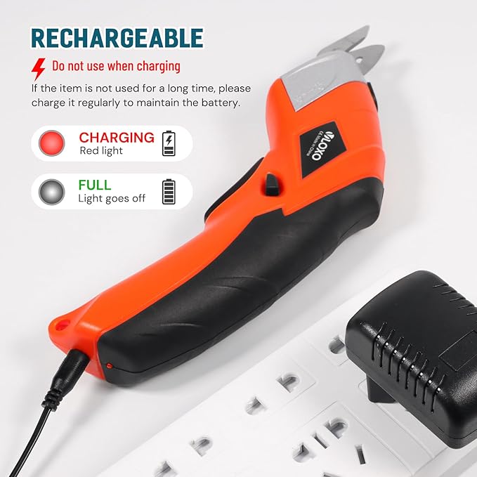 VLOXO Cordless Electric Scissors, Cardboard Cutter Super Scissors Box Cutter with Blades Rechargeable Powerful Fabric Tool for Crafts Leather Carpet Plastic Felt Include Case Orange CS4001