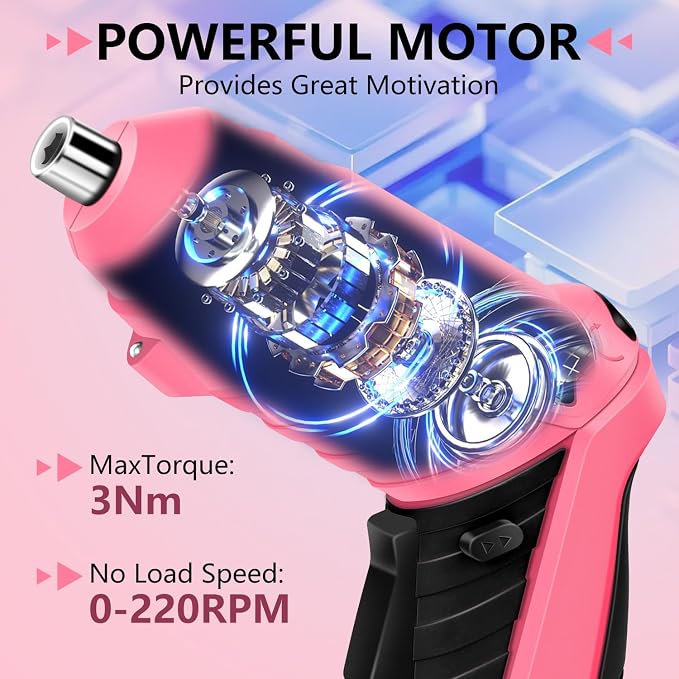 JENABOM 14 in 1 Electric Screwdriver Cordless Rechargeable Small Drill Set 3.6V Li-ion 3Nm Max Torque Electric Rotatable with LED Light Screwdriver, Pink