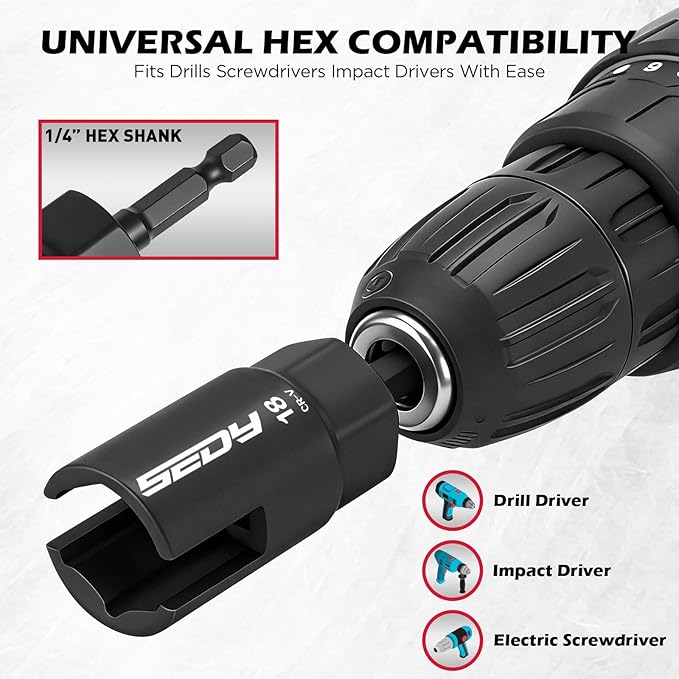 5-Piece Wing Nut Driver Set (10mm,12mm,14mm,16mm,18mm) with Magnetic Aluminum Storage Rail, 1/4" Hex Shank Wing Nut Driver Bit Set, Metric Wing Nut socket Set for Wing Nut, Eye Bolt, Wire Twisting